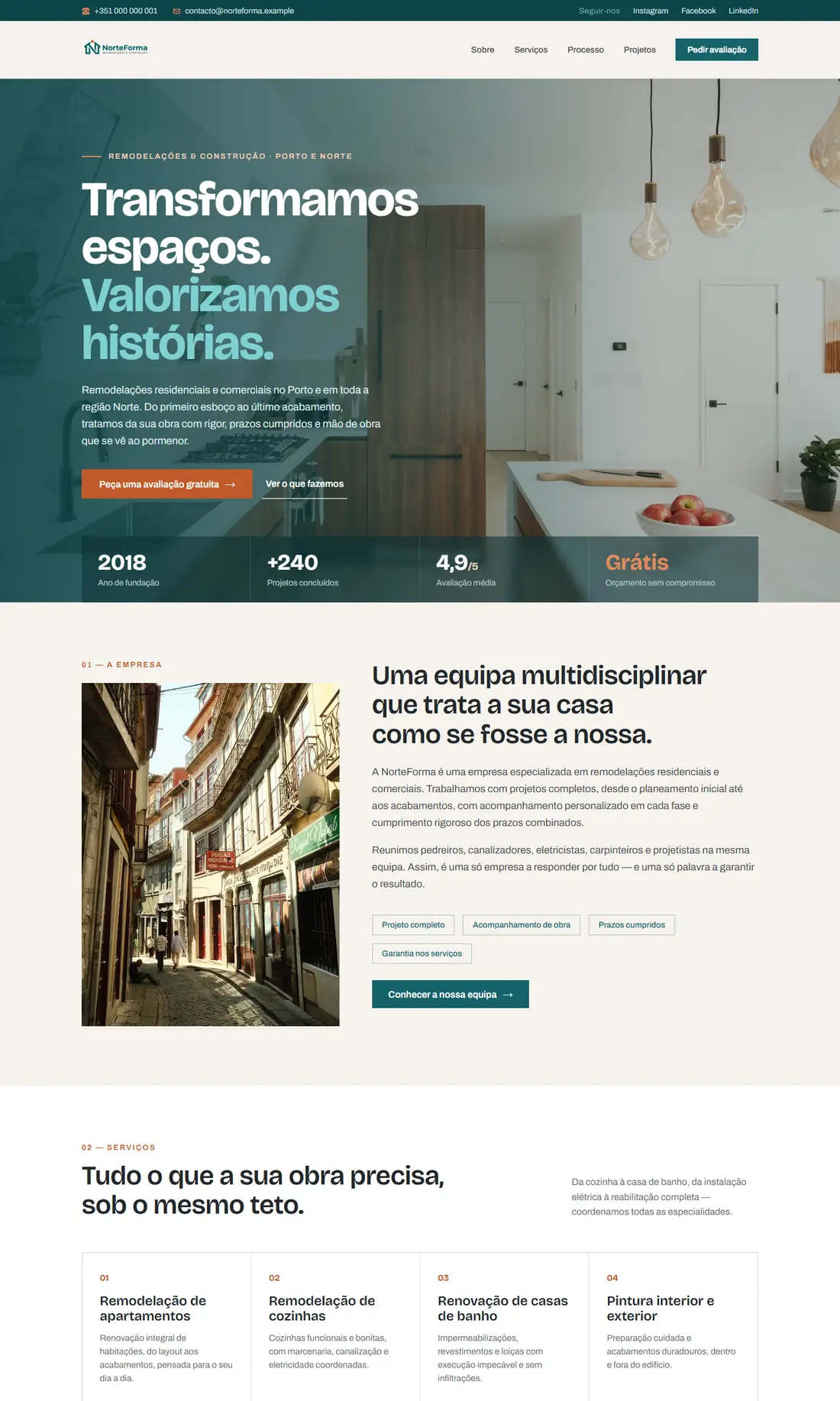 Página inicial do projeto de demonstração NorteForma